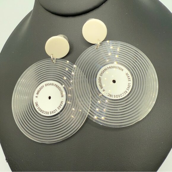 Old Fashioned Vinyl Record Music Disc Earrings - White - Picture 1 of 8